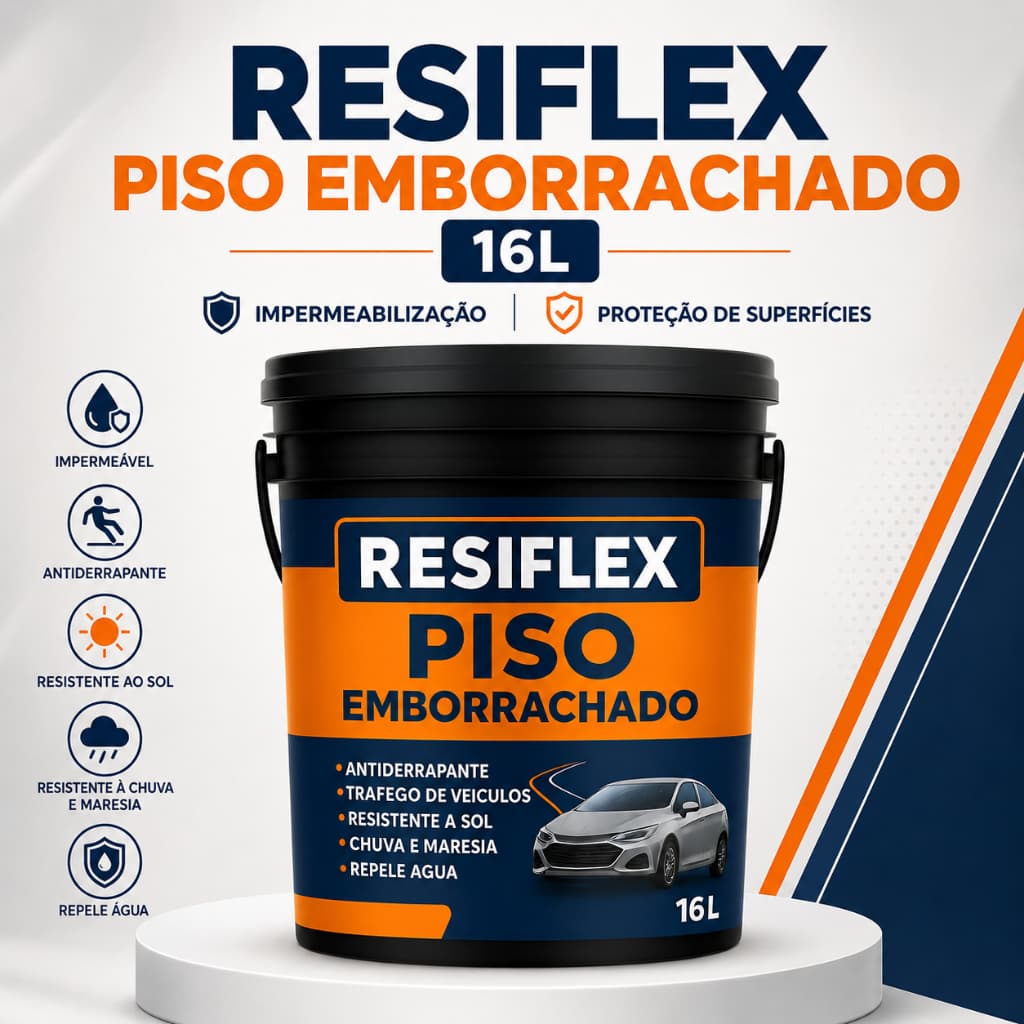 Tinta Piso Emborrachada Resiflex 16L Antiderrapante Alta Resistência para Garagens e Calçadas
