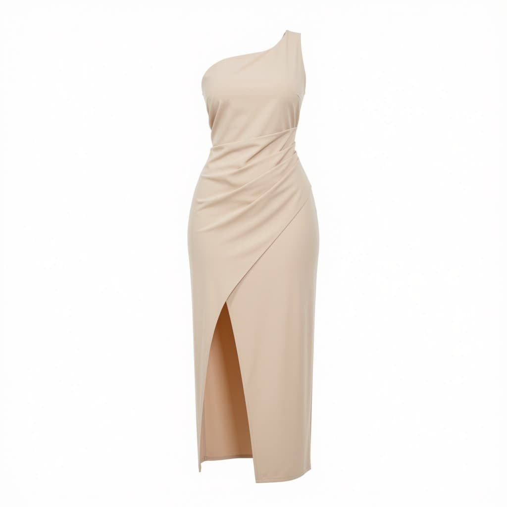 Vestido Longo de Uma Alça com Babados