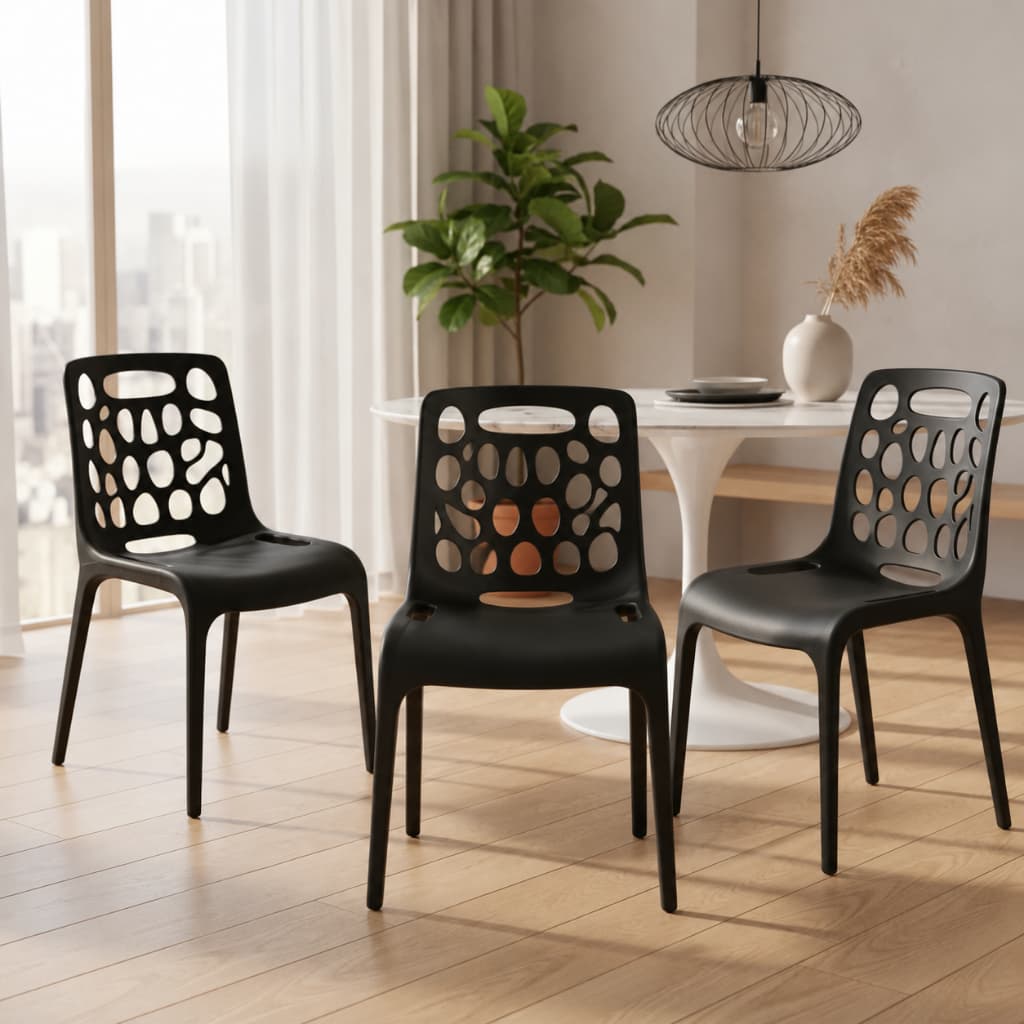 Kit 3 Cadeira Moderna Decorativa em  Preta | Cadeira Resistente para Cozinha, Sala de Jantar, Área Gourmet e Escritorio