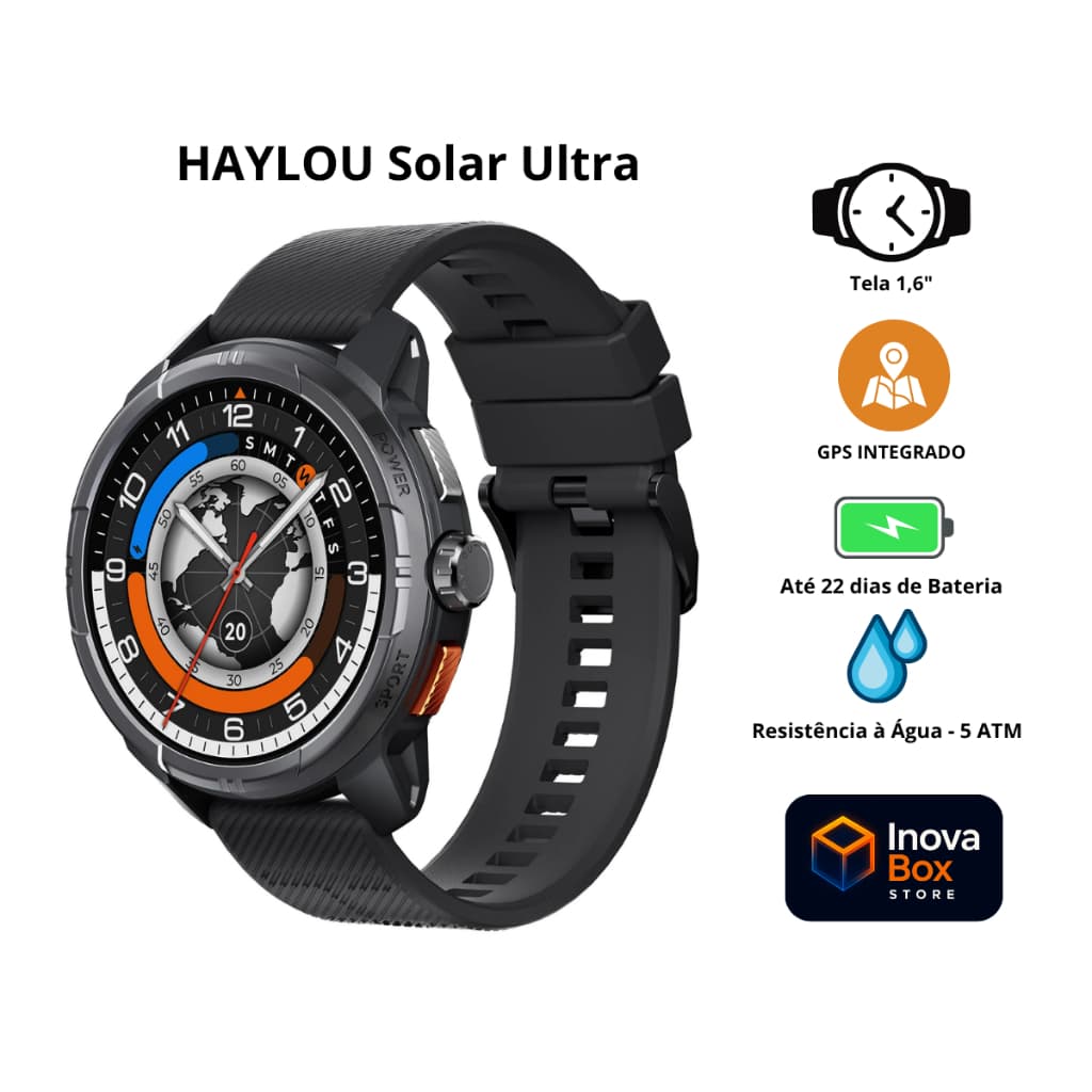 Relógio Smartwatch Haylou Solar Ultra AMOLED 1.6" Bluetooth 5ATM SpO2 12 Dias de Bateria