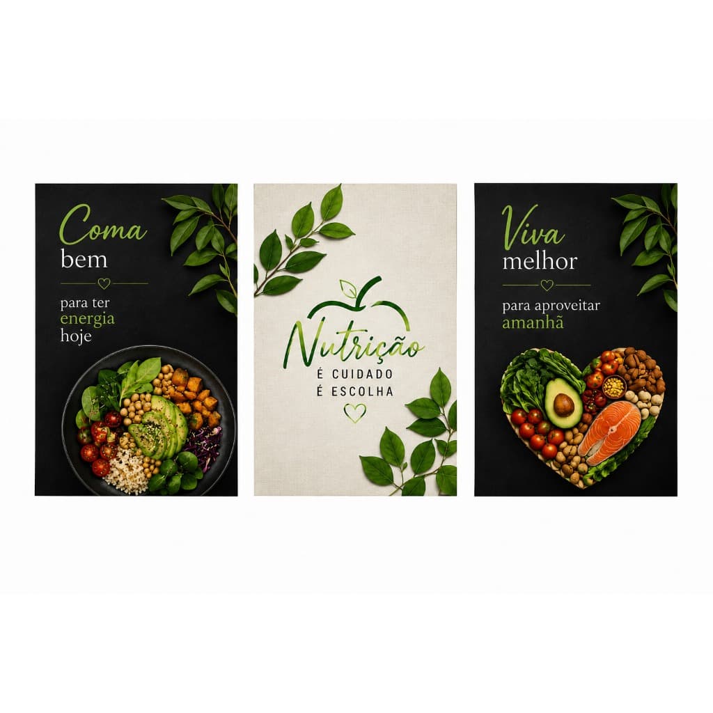Kit 3 Quadros Consultório de Nutrição Saúde Bem-Estar Decorativo