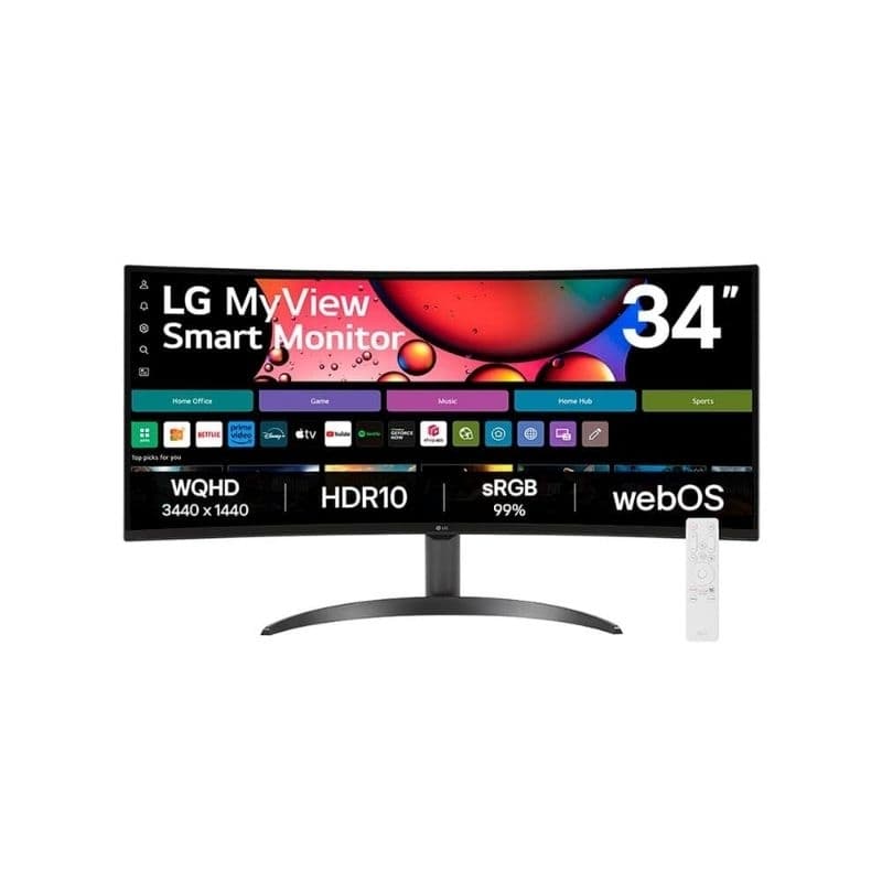 Monitor Smart Curvo LG MyView 34", WQHD, WebOs, ThinQ, Apple AirPlay, Som Integrado - 34SR60QC-B.AWZM Alta Resolução HDM