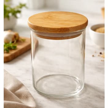 Pote de Hermetico Vidro Liso com Tampa de Bambu 200ml