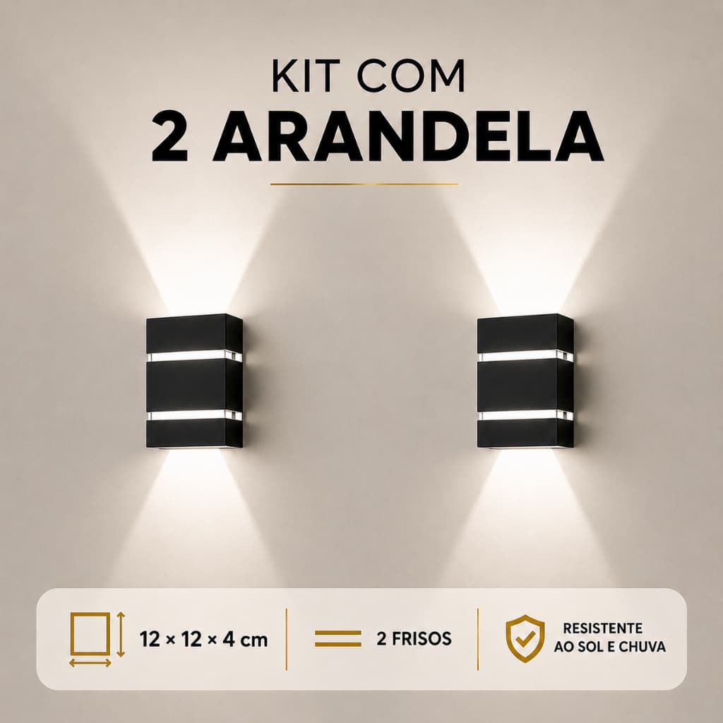Kit 2 Arandela Luminária De Parede Slim 2 Focos 2 Frisos Uso Interno e Externo Acompanha Lâmpada  Led 5w