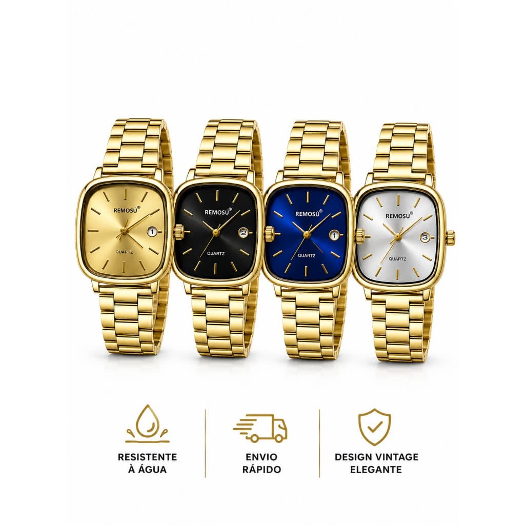 Relógio Masculino Social Quadrado Aço Inox Quartz Elegante Com Data