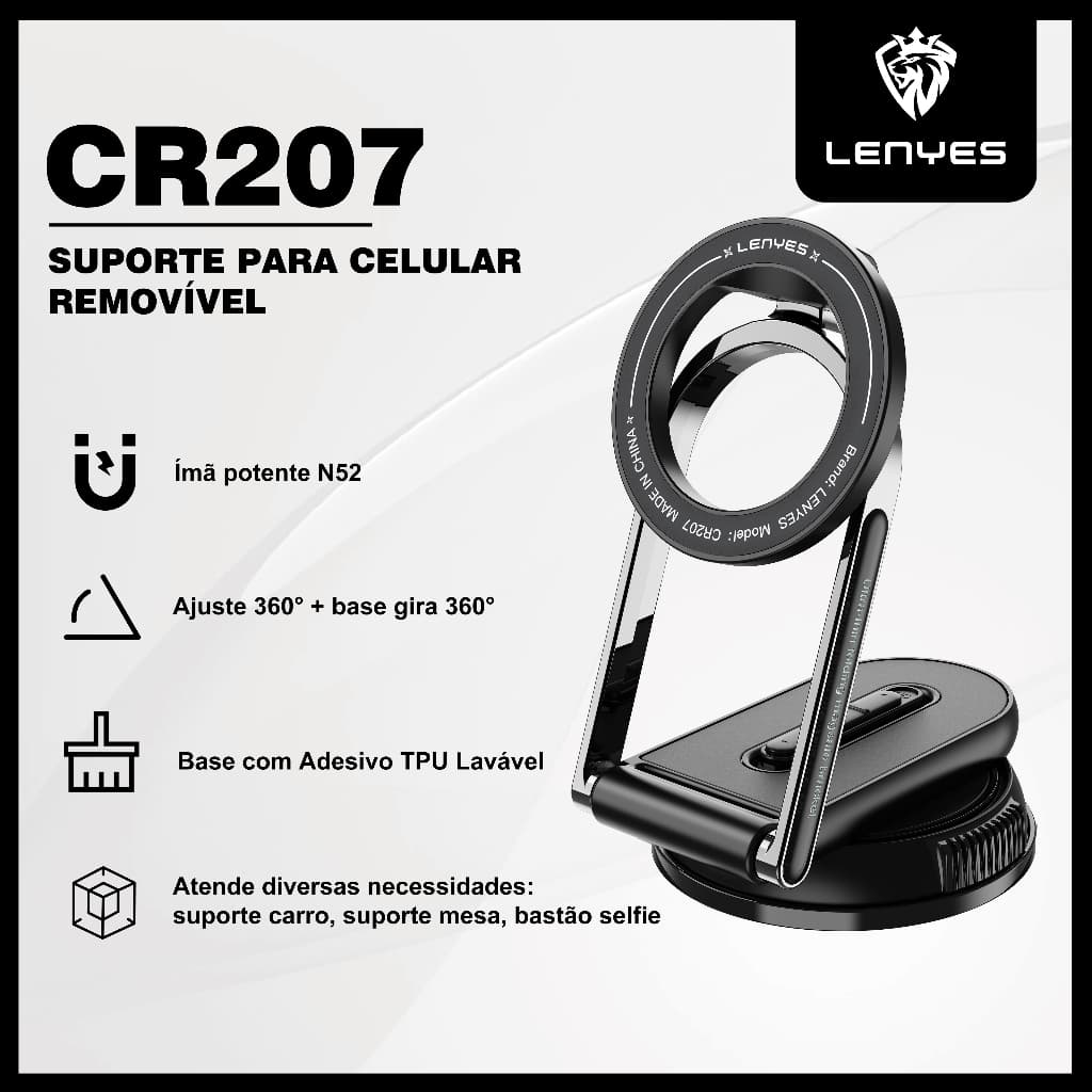 Suporte Celular Carro e Mesa 2 em 1 Magnético Rotação 360° LENYES