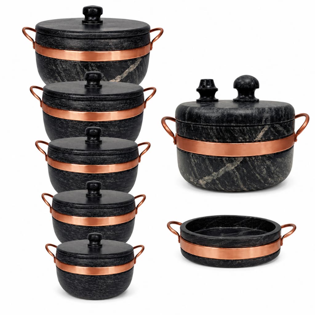 Jogo com 5 Panelas de Pedra Sabão + Pressão 3 Litros + Frigideira