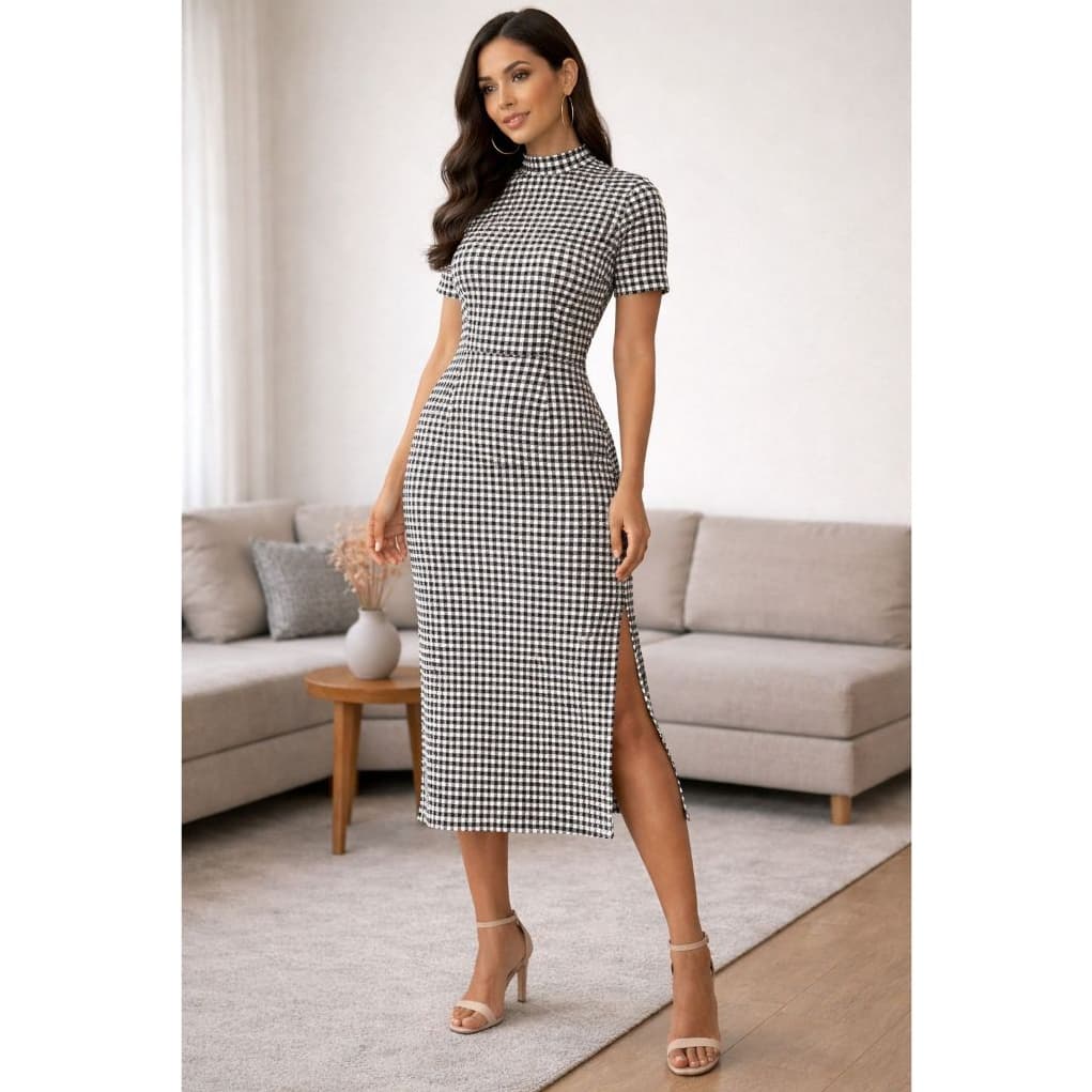 Vestido Longo em Malha Canelada – Elegância e Conforto