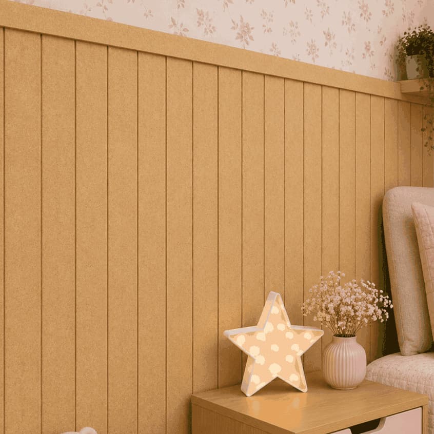 Painel Ripado MDF Madeira 120x5cm Parede Revestimento Shiplap Boiserie Lambril Escritório Studio