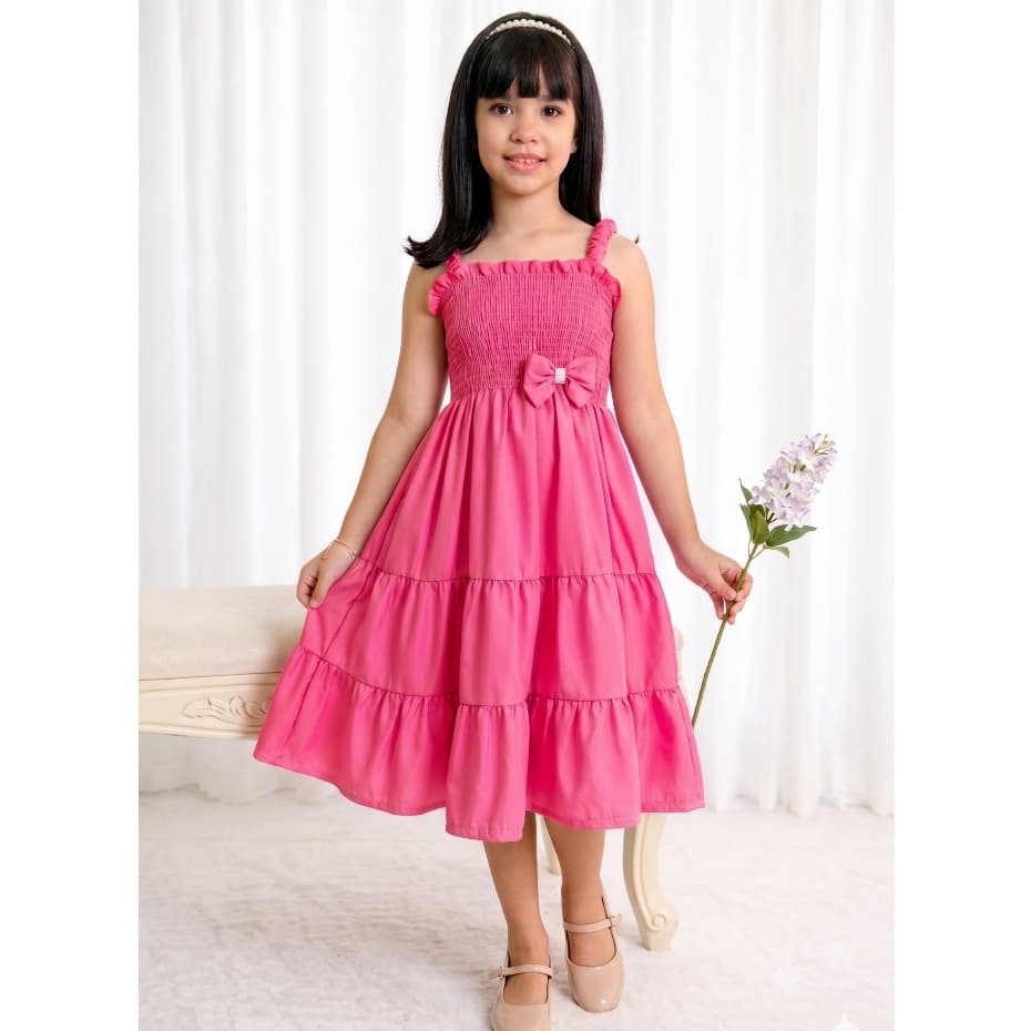 Vestido Infantil Menina, Midi,Três Marias ,Lastex, Laço, Alça, Festa ,Igreja ,Casual Varias cores.De 3 A 10 Anos.