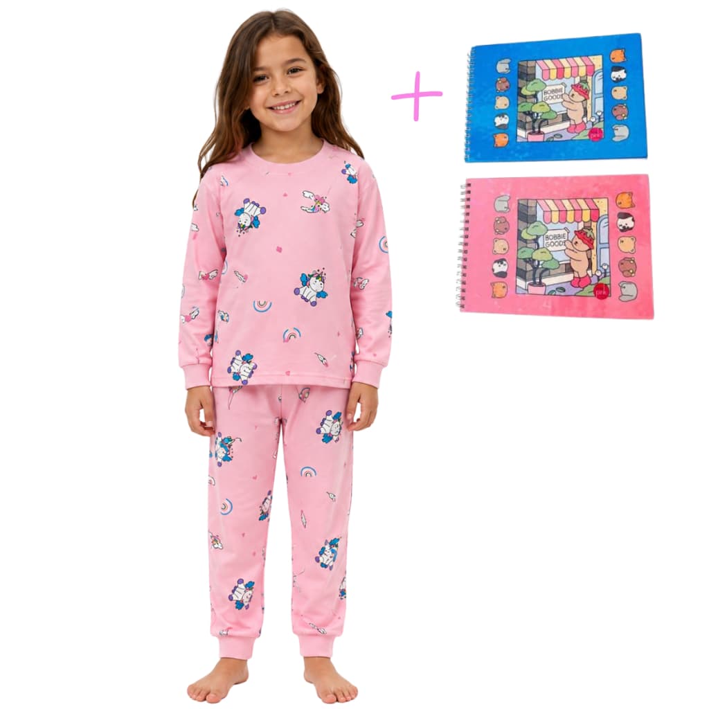 Kit 2 Pijama Conjunto Menina Infantil + Brinde Tecido Macio Confort Fleece Flanelado Meninas Estampados