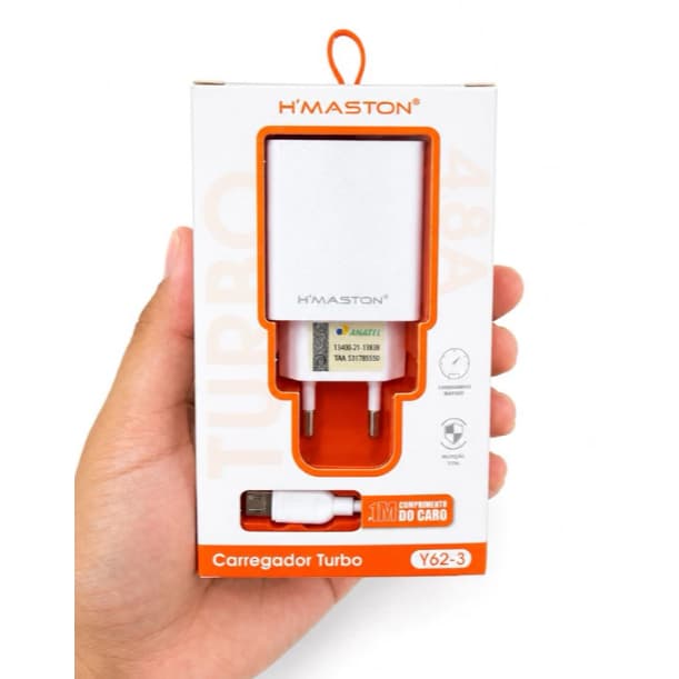 Carregador Turbo H'maston Tipo-C 4.A  2 Usb 1m Do Cabo Cor Branco Y27-3