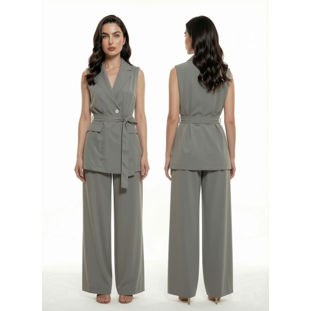 Conjunto Calça Pantalona e Blazer Colete Feminino