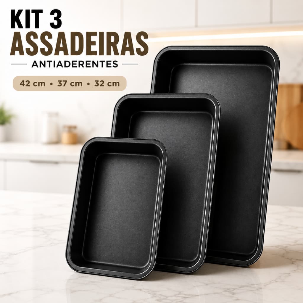 Forma Assadeira Retangular Antiaderente Funda para Forno 32, 37 e 42 cm Bolo Lasanha Frango Carne Assados