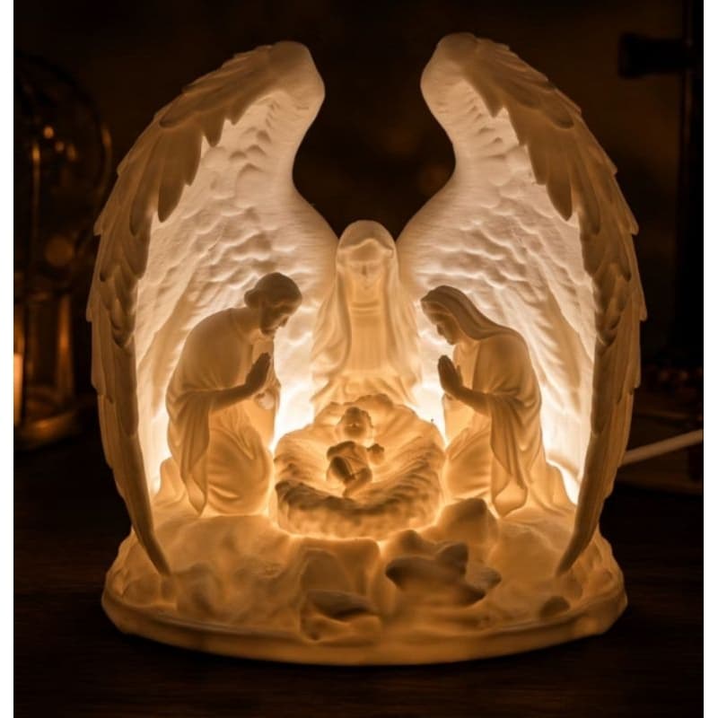 Anjo Iluminado Sagrada Família - Decoração Presépio de Natal  (Com Vela LED Inclusa)