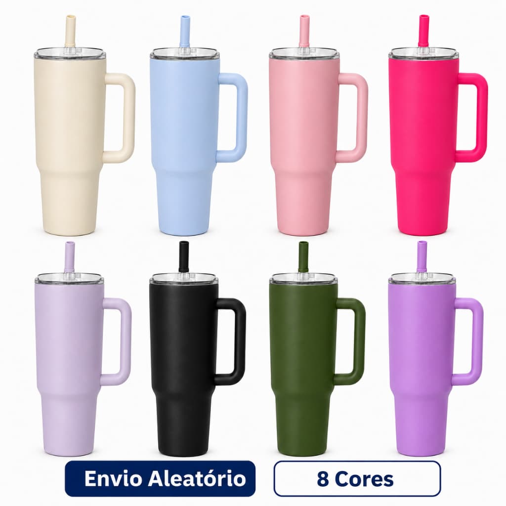 Copo Térmico 1200ml Aço Inox com Tampa Canudo e Alça Conserva Bebidas Quentes e Geladas