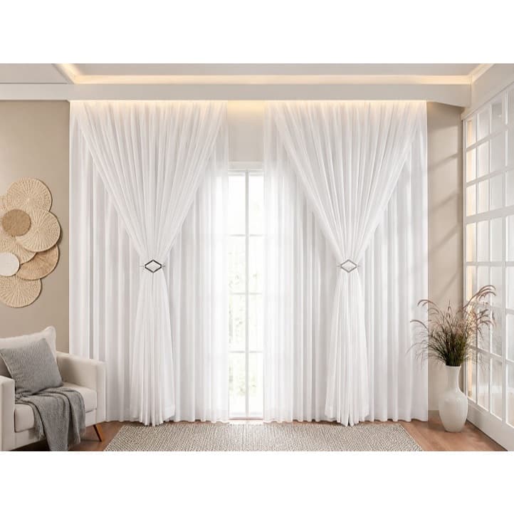 Cortina Luxo Voil C/ Forro 6,00x3,00 Trilho Suíço Pé Direito Alto Sala E Quarto