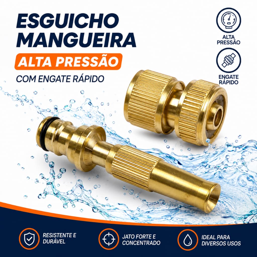 Esguicho de Metal Alta Pressão Ajustável Mangueira com Engate Rápido Force Line