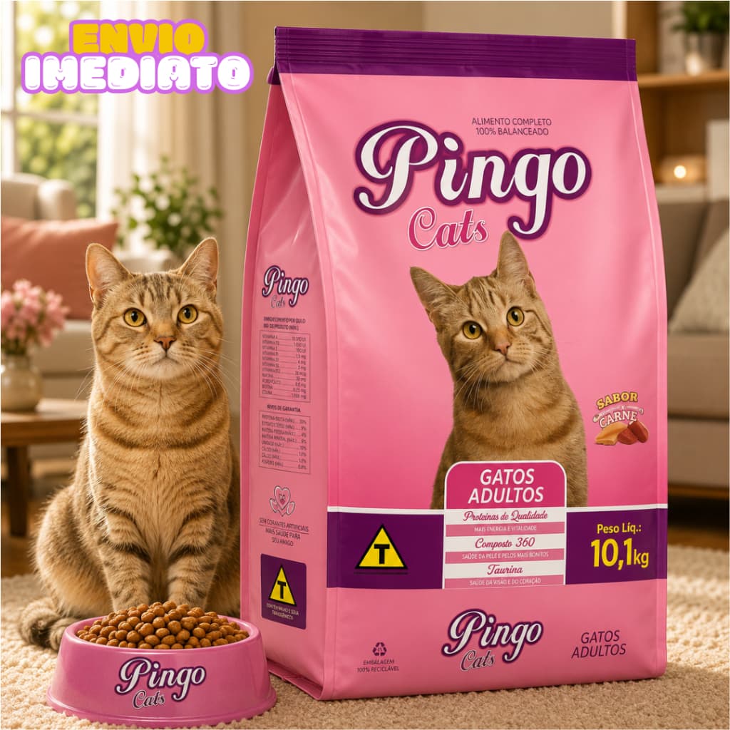 Ração para Gatos Adultos 10,1KG Ração Pingo mix de carnes - Envio Imediato
