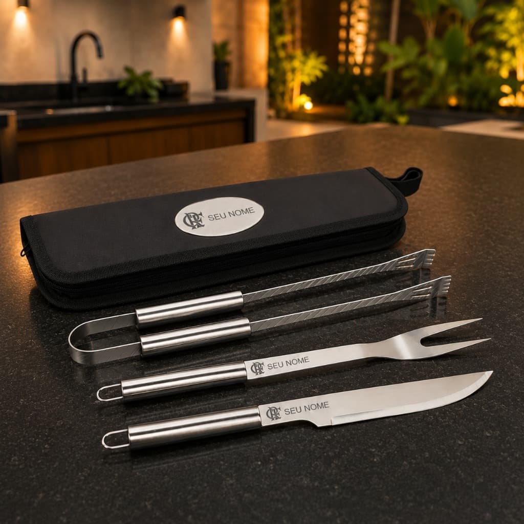 Kit Churrasco Peças Inox Personalizado Dia Dos Pais C/ 4 Peças
