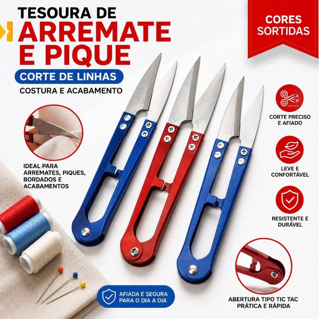 Kit 3 A 12 Tesouras De Arremate E Pique Tic Tac Corte De Linhas Costura e Acabamento