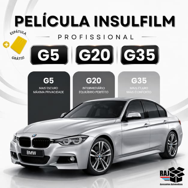 Pelicula Insulfilm Profissional G5,G20 e G35, 1m larg. Controle Solar Automotivo e Residencial