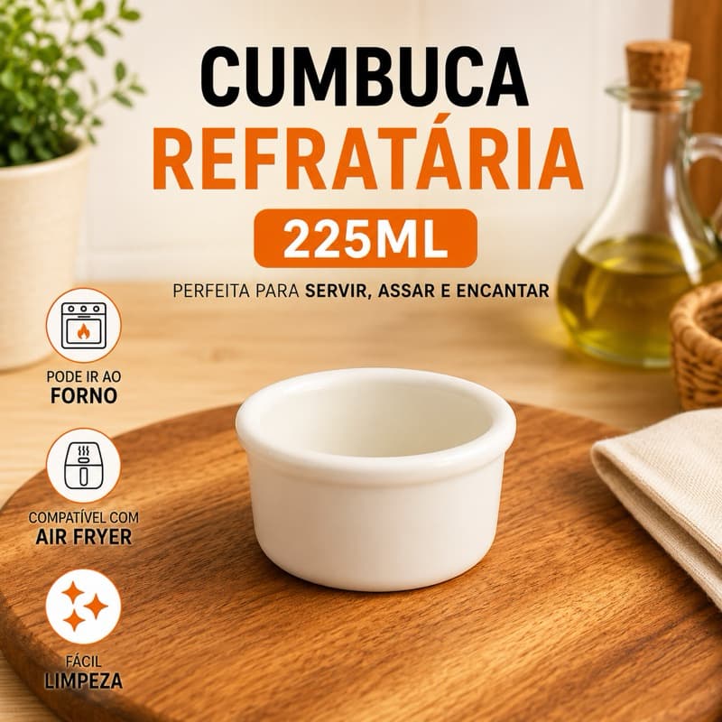 Cumbuca Bowl Tigela 225mL Porcelana Refrataria Branca Forno e Mesa Ideal para Farofa Vinagrete