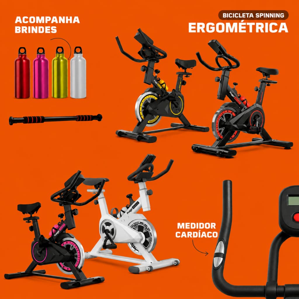 Bicicleta Spinning + Barra Fixa + Squeeze Garrafa Ergométrica Semi Profissional Sport até 120kg