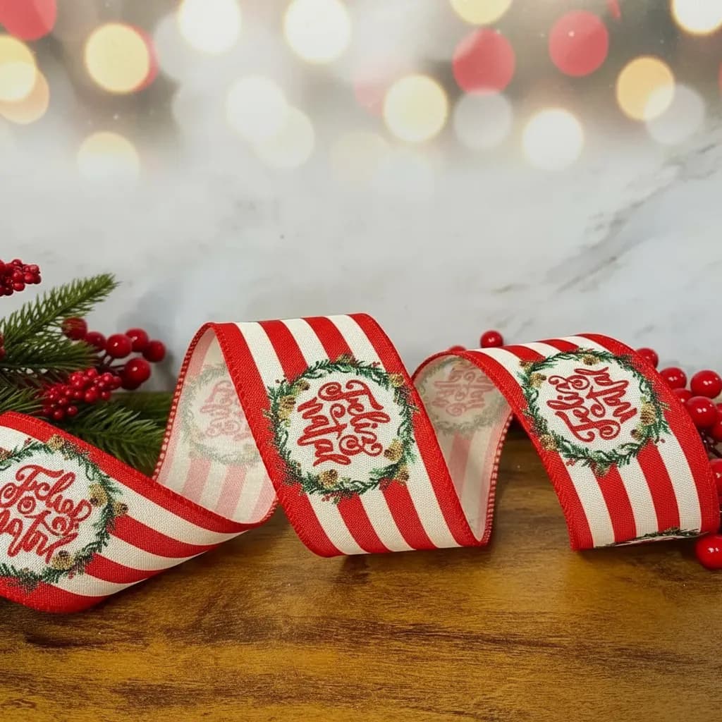 Fita Natalina Aramada 6,3cm Listra Feliz Natal 9,14m