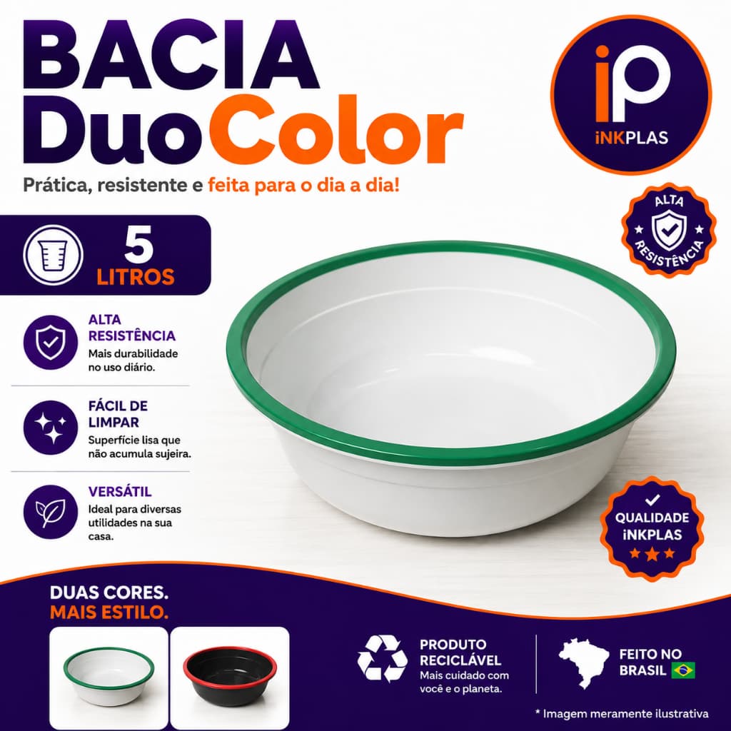 Bacia Plástica Duocolor 5 Litros Redonda Lavanderia Cozinha Estética Premium Duas Cores