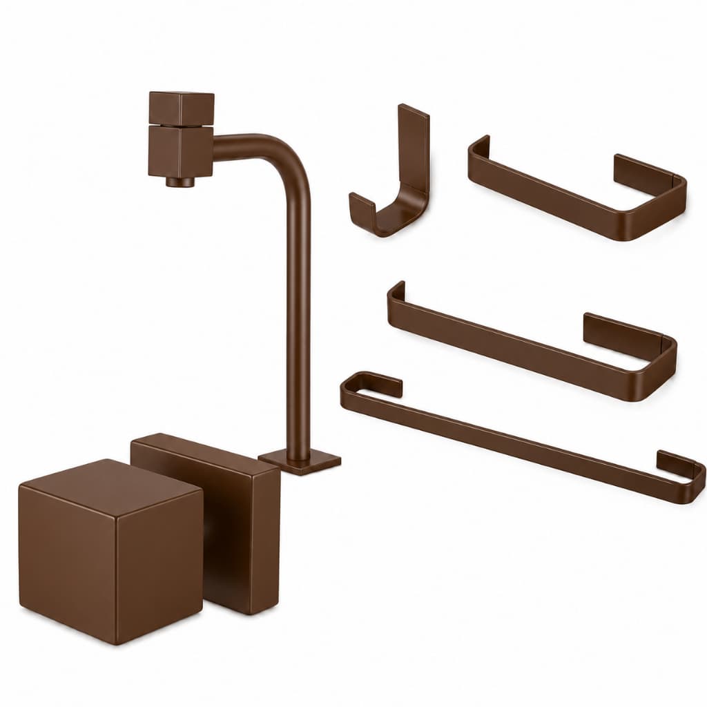 KIT COMPLETO PARA BANHEIRO LUXO TORNEIRA CUBA CORTEN TODA EM METAL + KIT 4 PEÇAS + ACABAMENTO QUADRADO TODO EM METAL