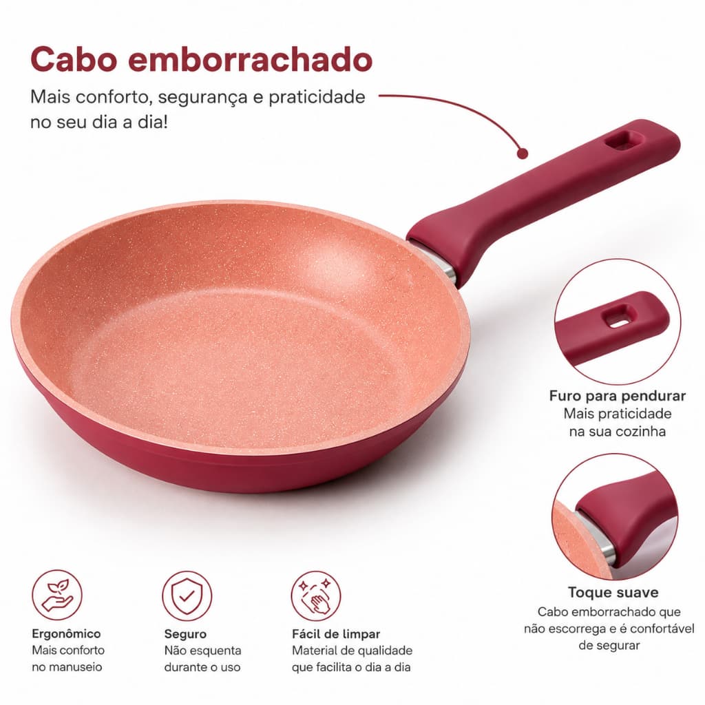 Frigideira Antiaderente de Alumínio Revestimento Cerâmico Não Gruda
