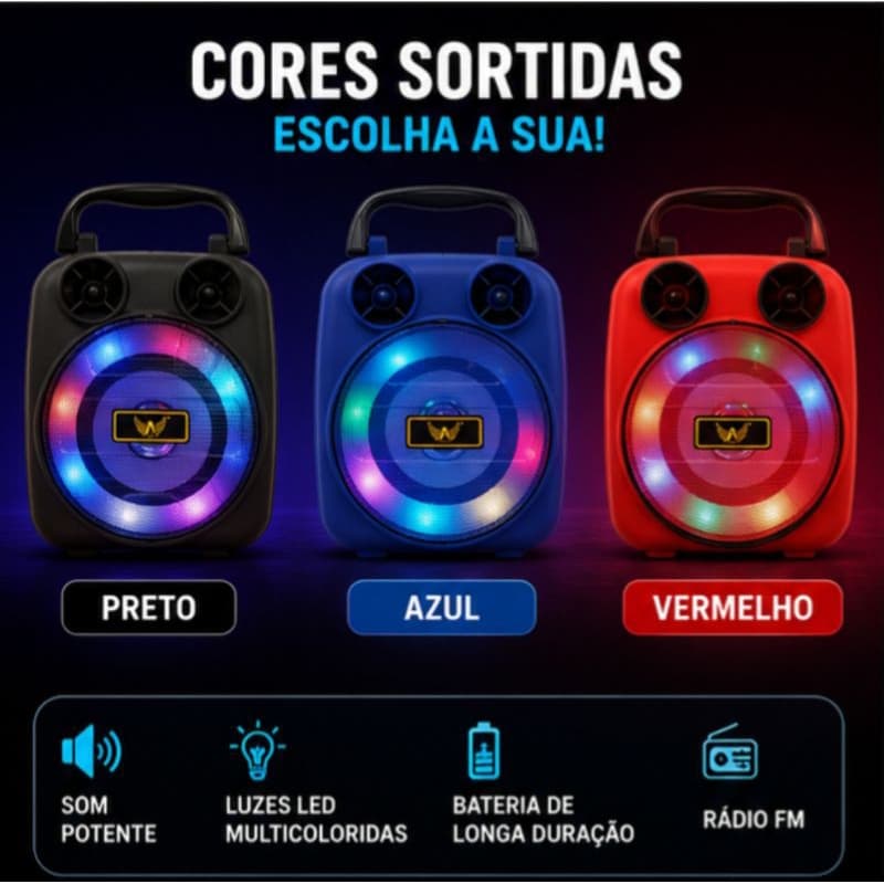 Caixa de Som Bluetooth 5.0 Portátil 10W Super Potente Rádio FM USB Cartão de Memória Recarregável