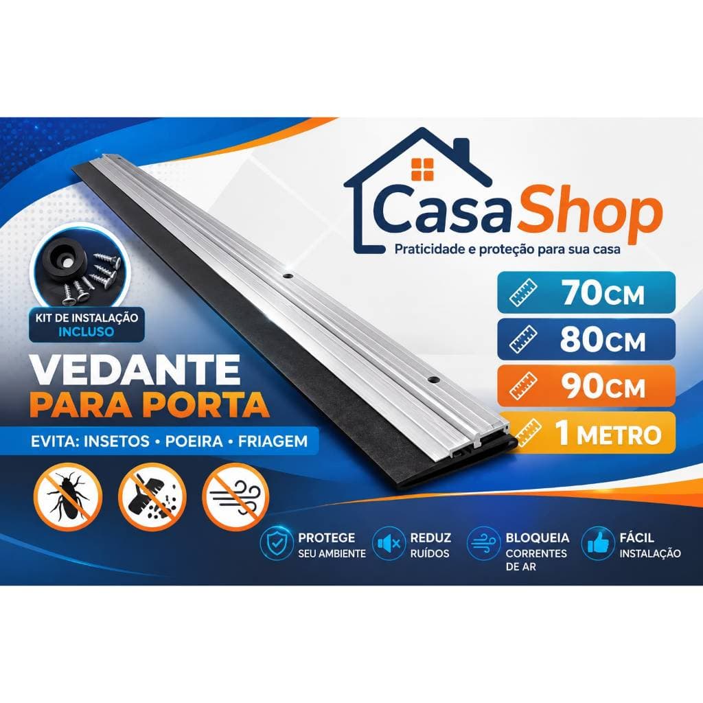 VEDA PORTA ALUMÍNIO REFORÇADO ANTI INSETO - POEIRA - FRIO | 70CM 80CM 90CM 1M COM KIT INSTALAÇÃO