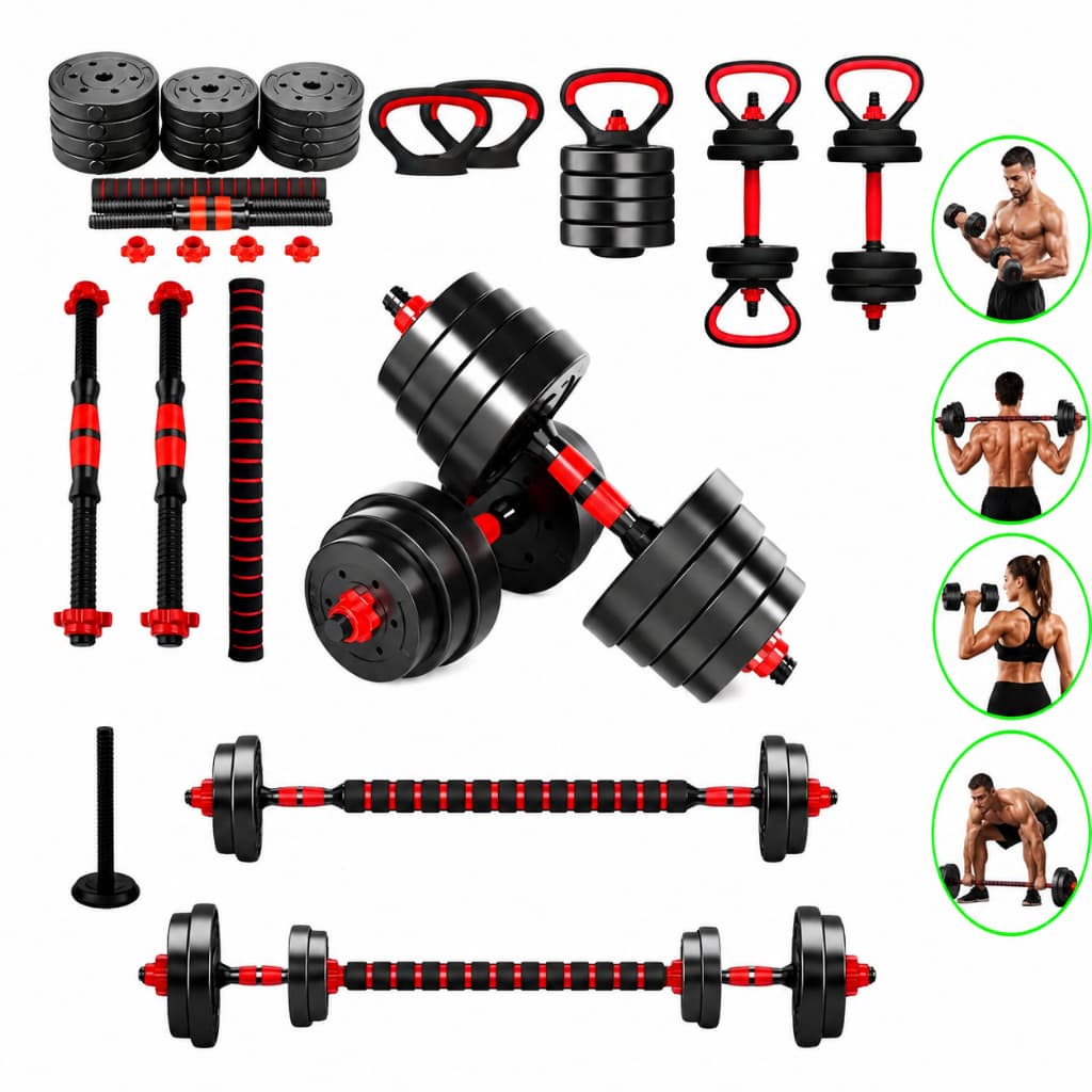 Kit Halter Ajustável 10/20/30kg 6 em 1 Barra e Kettlebell para Musculação em Casa Novo