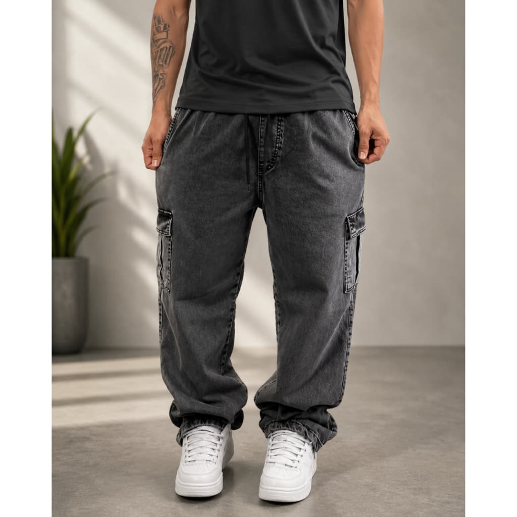 Calças Cargo Jeans Masculina e feminina Balão Sem Punho