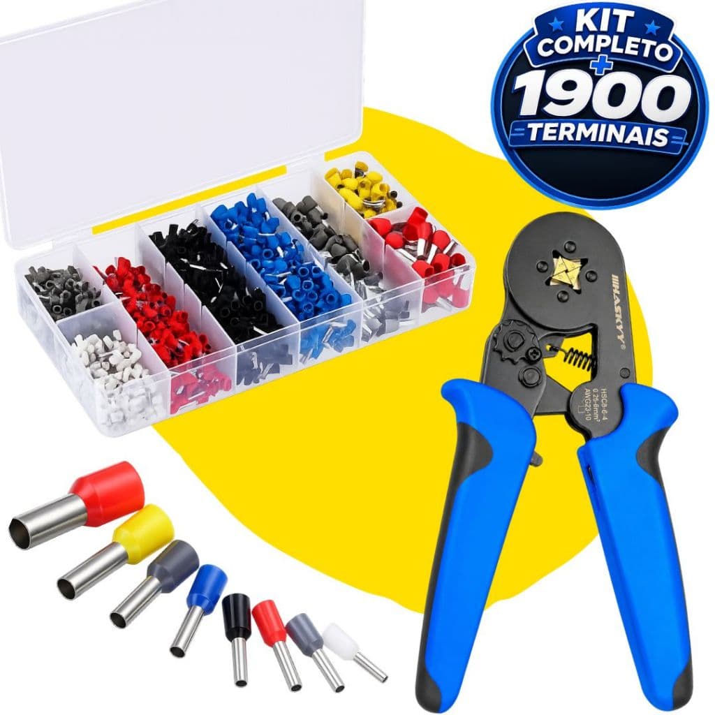 Kit Alicate Crimpar Prensa Terminais 1900 Ilhós Tubular crimpagem