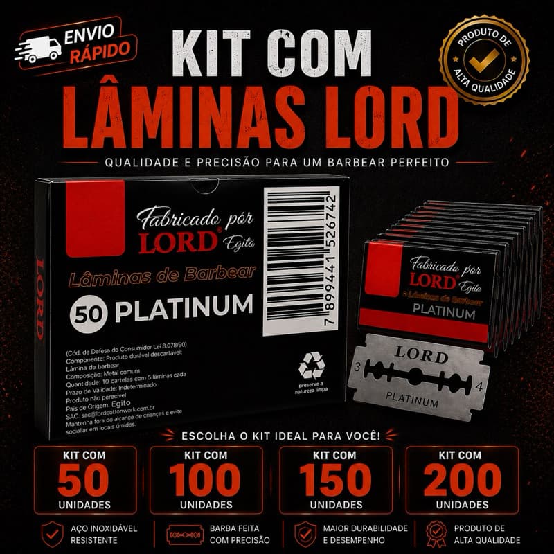 Kit Lâminas de Barbear Lord Platinum Original – Kits com 50, 100, 150 ou 200 Unidades | Aço Inoxidável|Alta Durabilidade