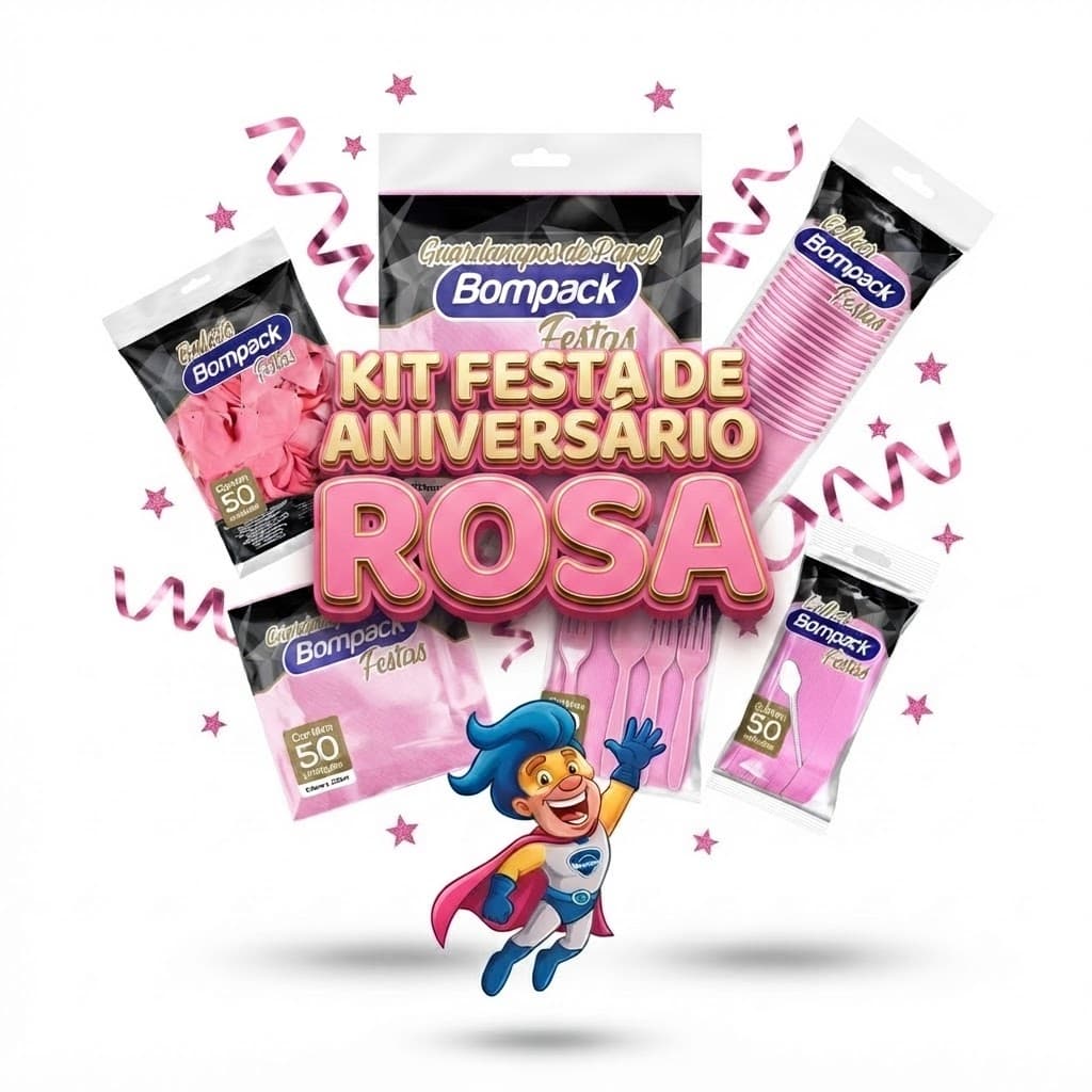 Kit 260 Itens Festa Aniversário Premium Bompack Descartável Prato Copo Garfo Guardanapo balao