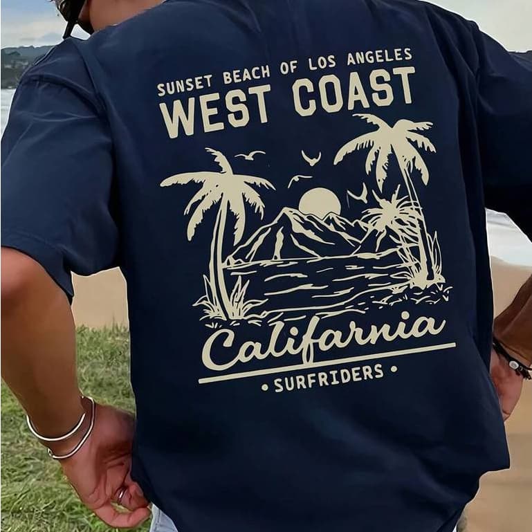 Camiseta Masculina Tropical Floral Vintage 100% Algodão California Beach Surf Manga Curta Casual
