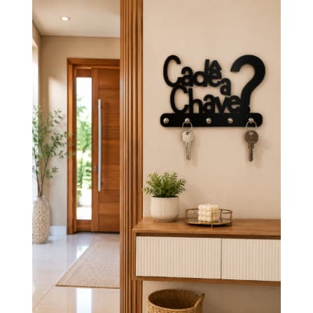 Porta Chaves de Parede MDF Decorativo Cadê a Chave? 20x14cm | Organizador de Chaves com Fita Dupla Face fácil instalação