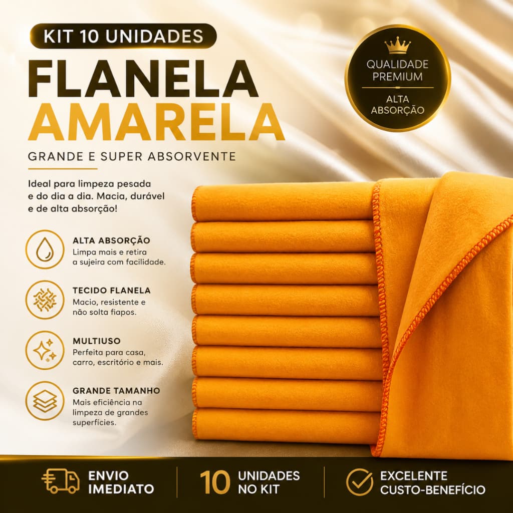 Kit com 3 Flanelas de Algodão para Limpeza Polimento Automotivo Cozinha e Uso Geral - Envio Imediato !!!