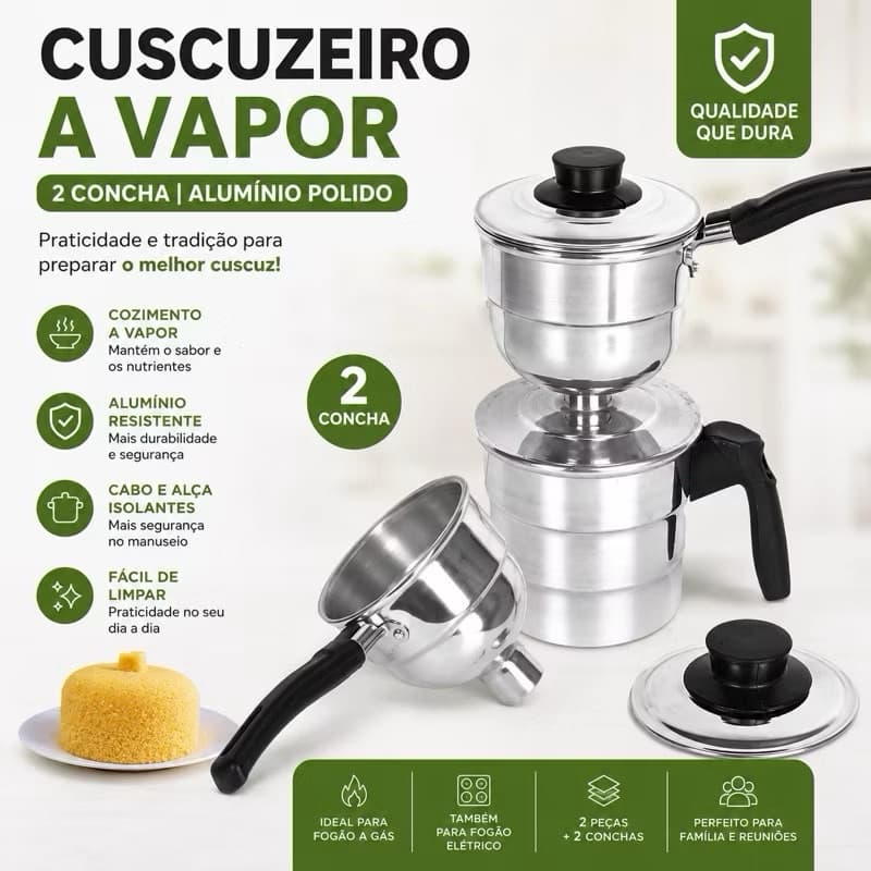 Cuscuzeiro nordestino a vapor "Peito de moça" polido ENVIO IMEDIATO