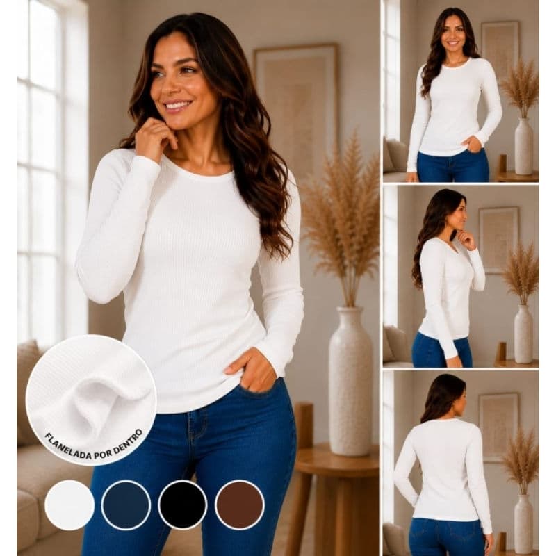 Blusa feminina termica peluciada flanelada feminina segunda pele camiseta feminina termica canelada manga longa inverno