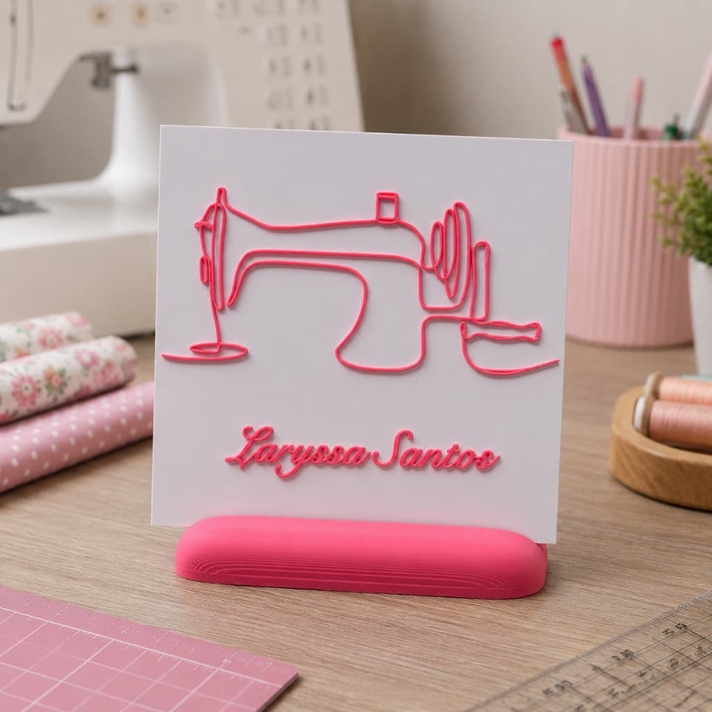 Placa Decorativa Personalizada com Nome para Ateliê de Costura com Suporte de Mesa