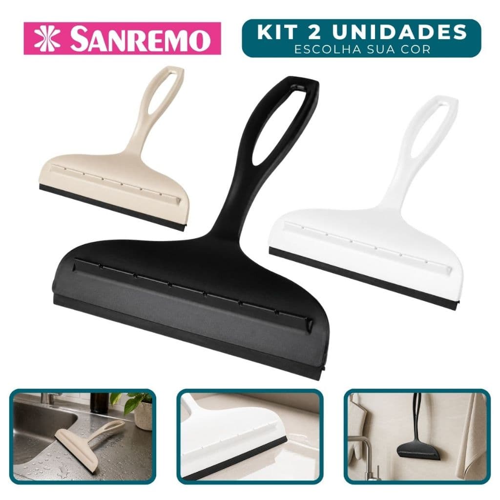 Kit 2 Rodinho de Pia Cozinha Com Borracha e Raspador Secador de Pia Rodo Preto Branco Bege Sanremo