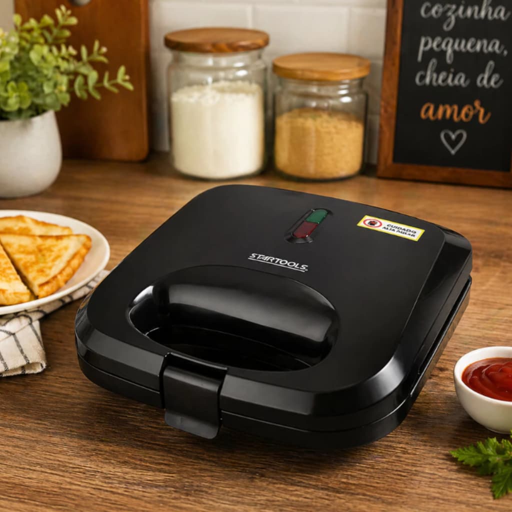 Sanduicheira Grill Elétrica 2 Em 1 750W 220V Antiaderente Prensa Dupla para preparo de alimentos