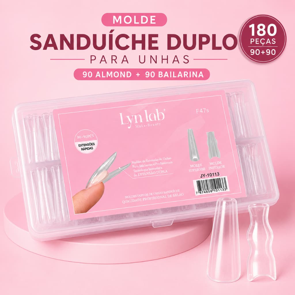 Molde F1 Sanduíche Duplo para Unhas 180 Peças 90+90 Almond Bailarina