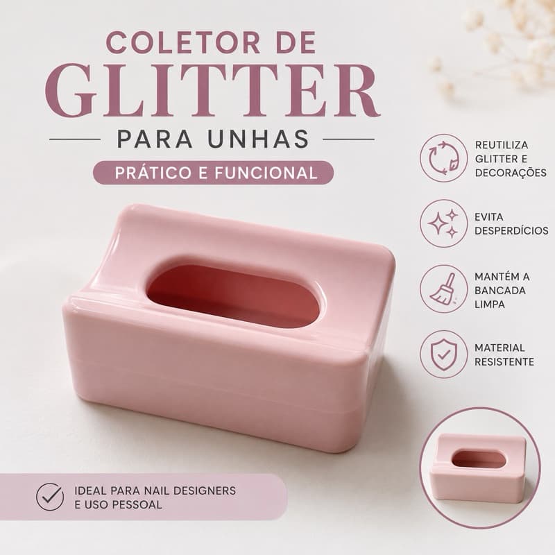 Coletor de Glitter Para Unhas Bandeja Recipiente Reutilizador Nail Art Decoração