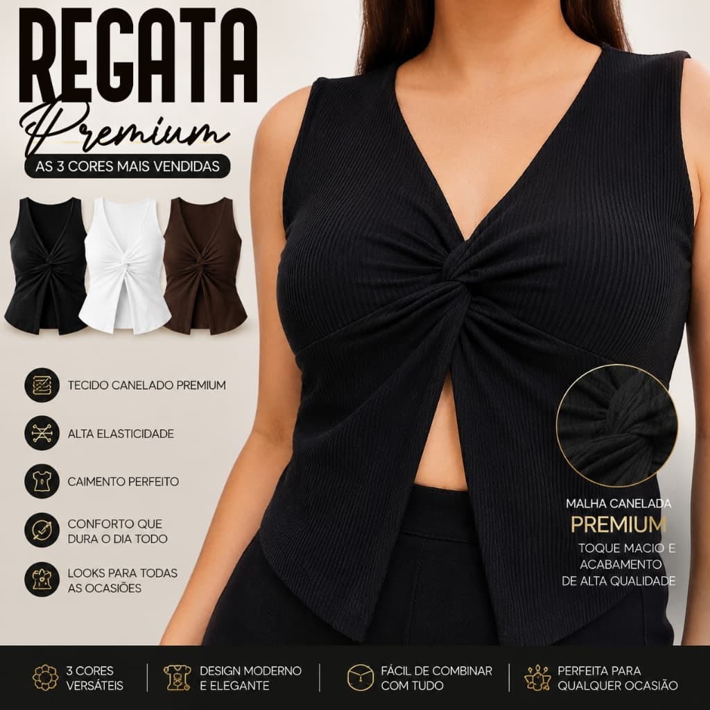 Regata Feminina Canelada Premium Blusa Gola V Torcida Moda Feminina Casual Confortável